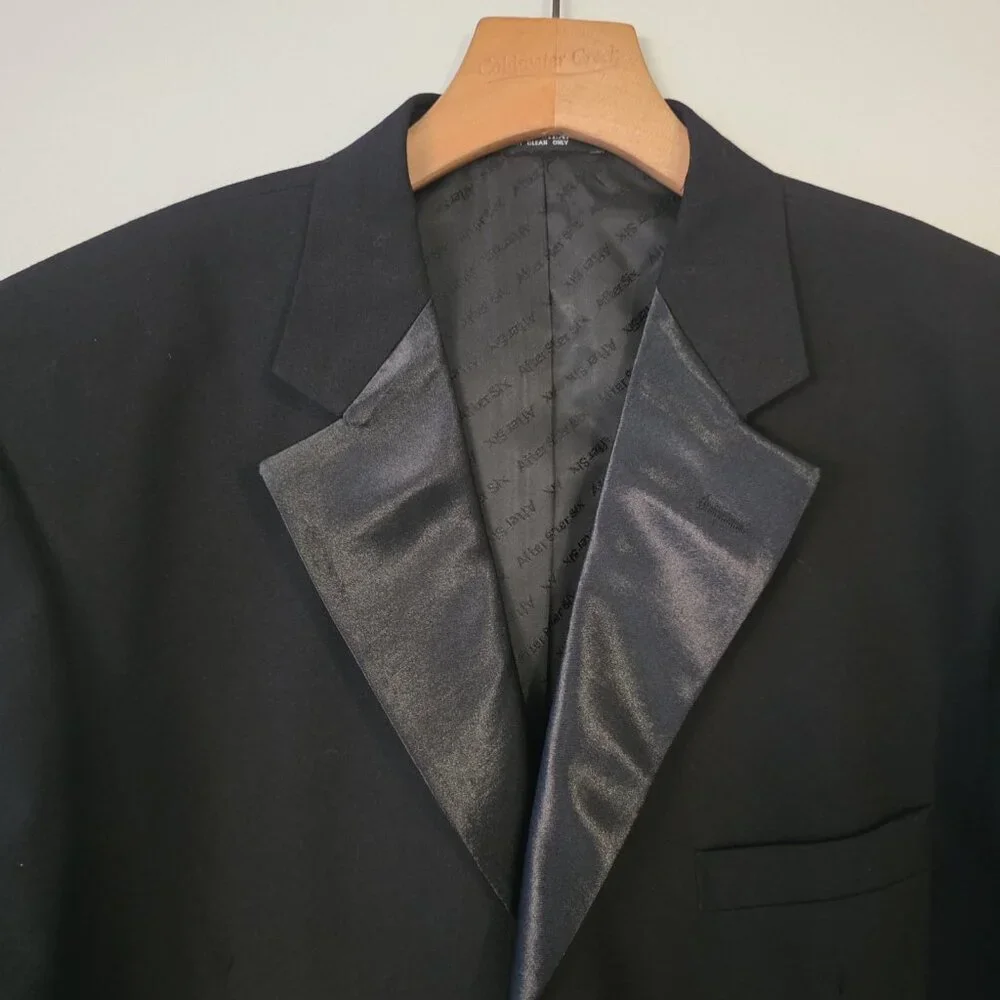 After Six Tuxedo Jacket Satin Lapel Black Three Button Prom Wedding Formal‎ 44L